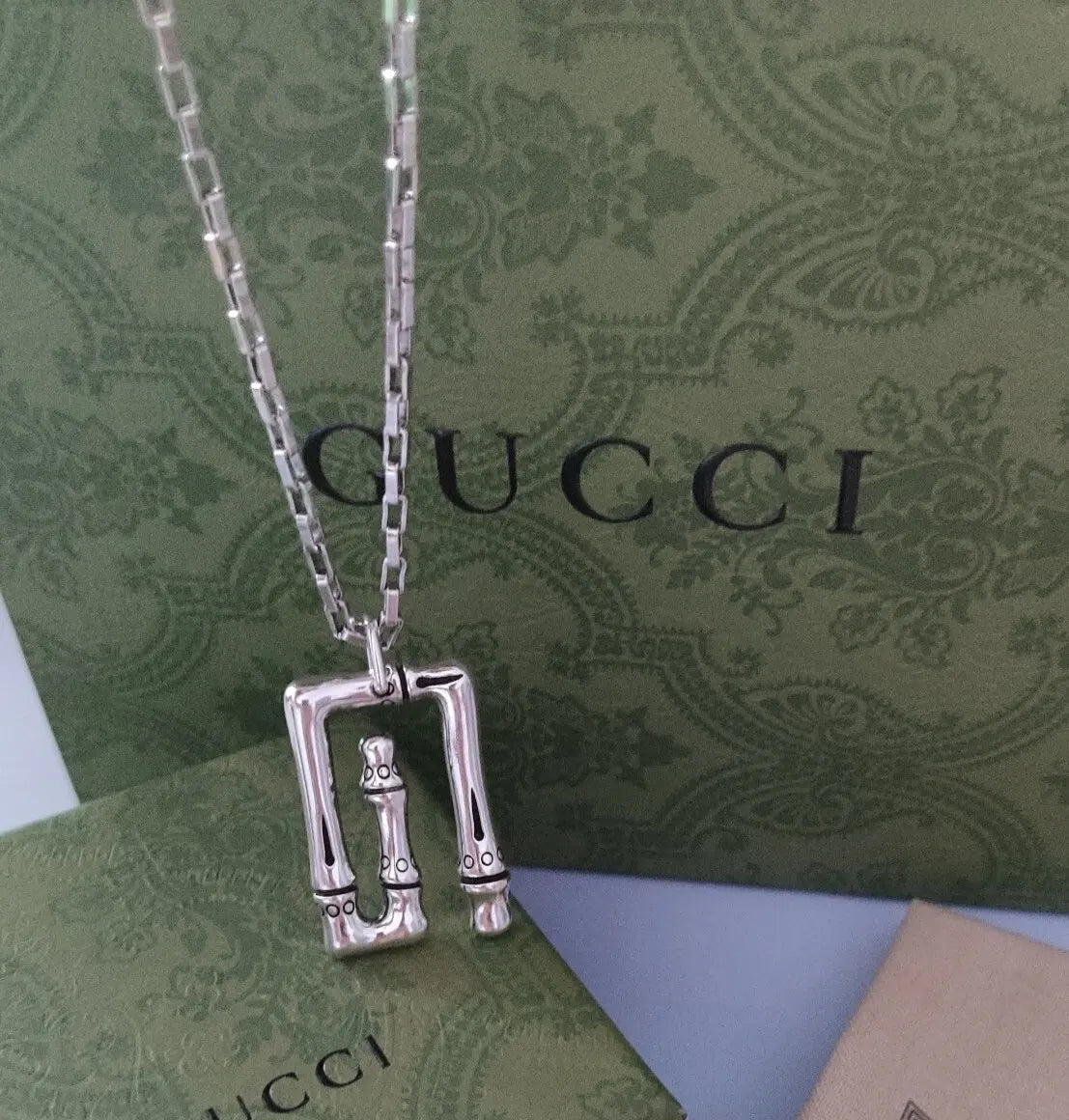 Gucci Silver Bamboo Pendant Necklace - Modern Design