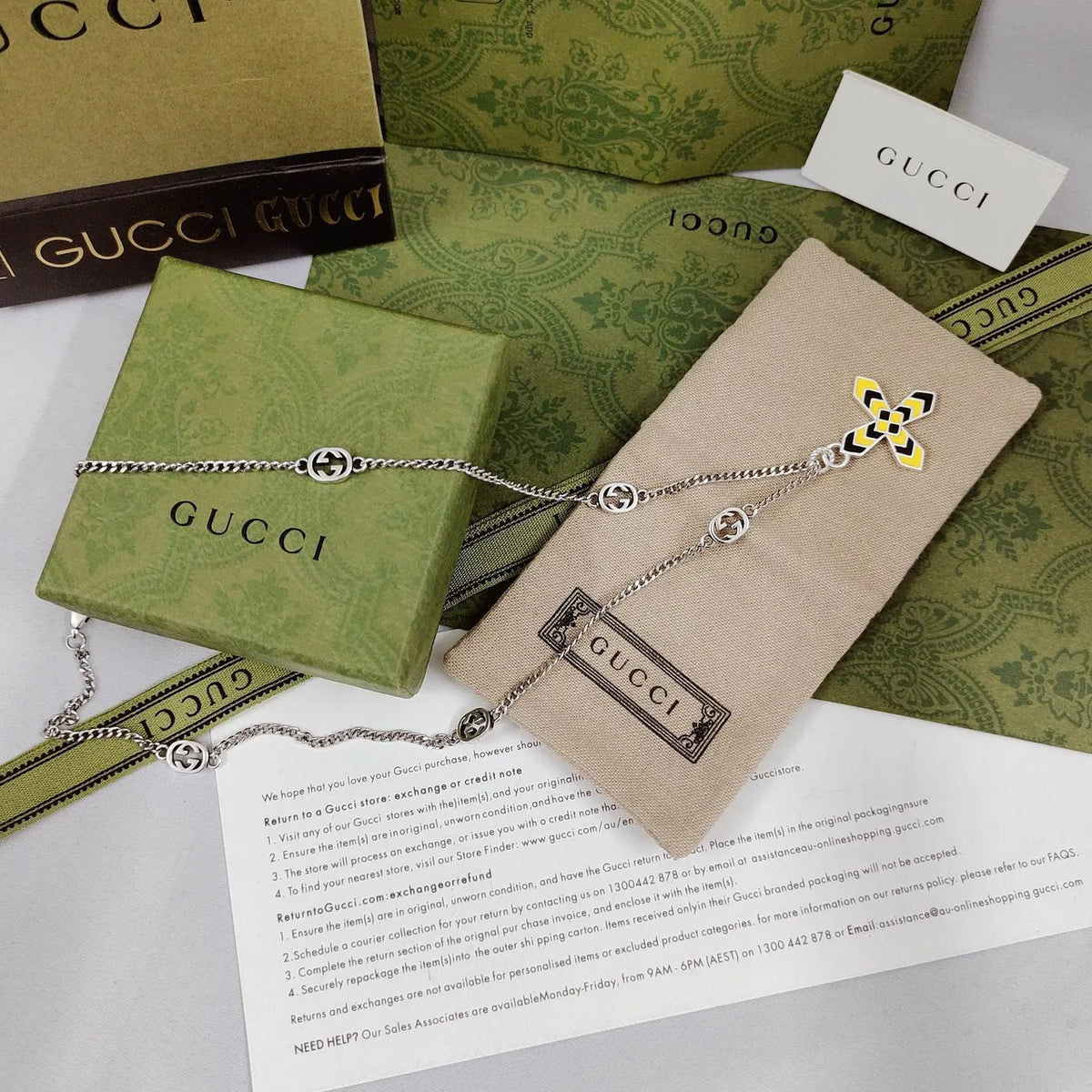 Gucci Yellow Cross Silver Necklace - Gucci Silver Chain Necklace