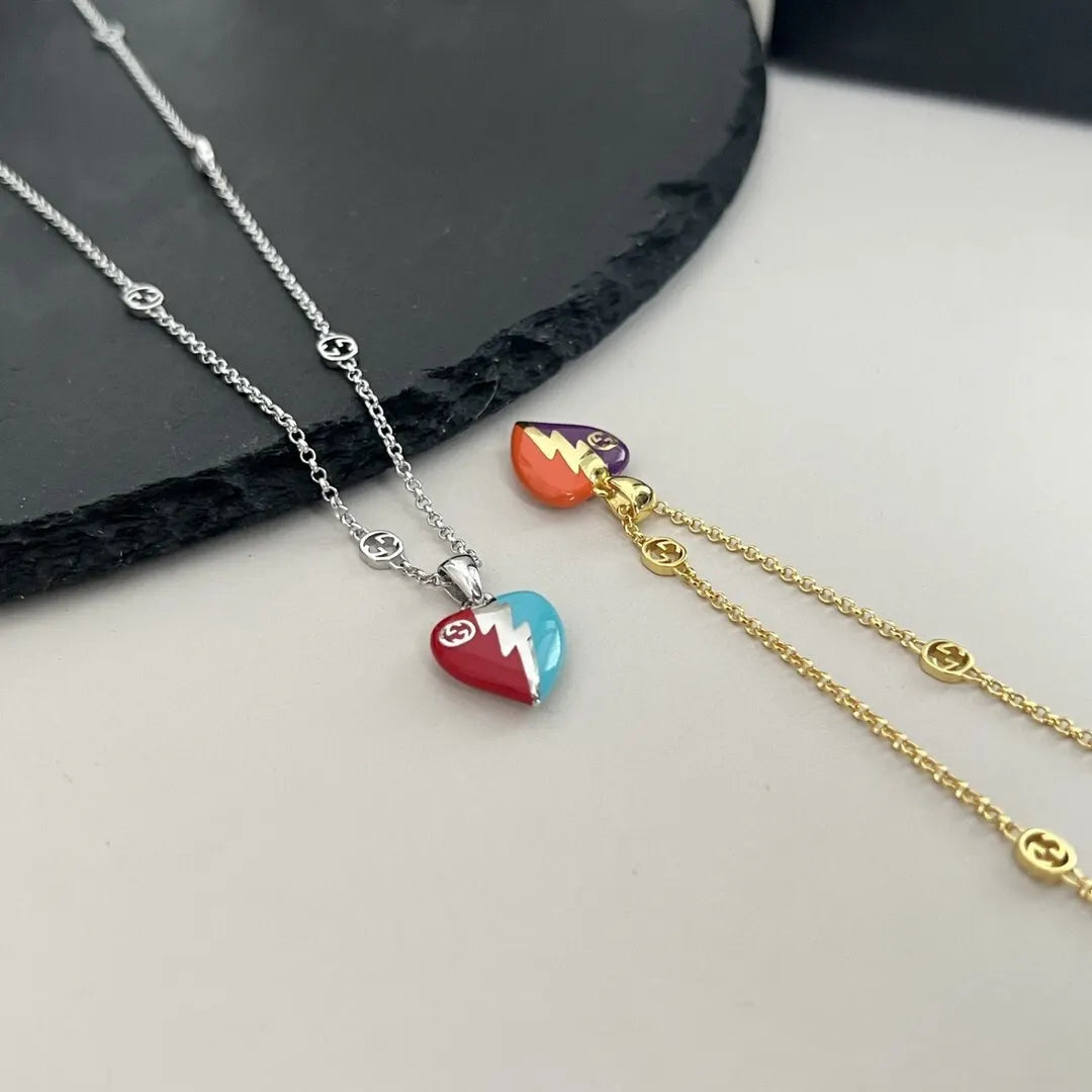 Gucci Enamel Heart Necklace - Colorful Lightning Bolt