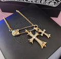 Chrome Hearts Gold Safety Pin Cross Necklace - Pave Diamonds