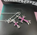 Chrome Hearts Pink Cross Necklace - Chrome Hearts Silver Pink Cross