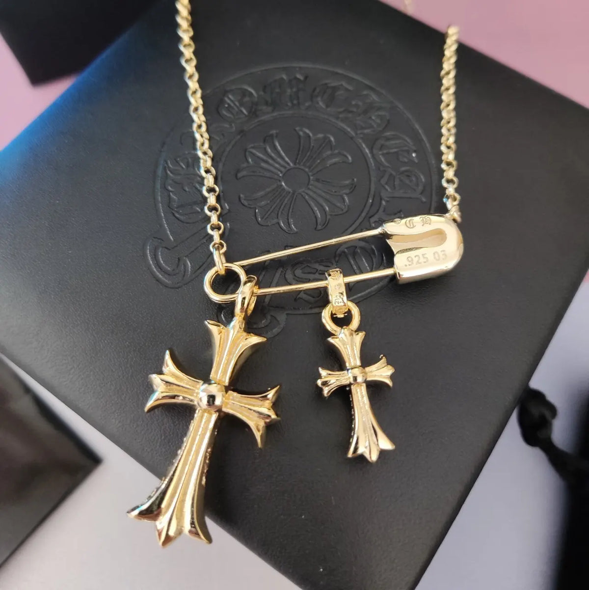 Chrome Hearts Gold Cross Necklace - Chrome Hearts Gold Safety Pin