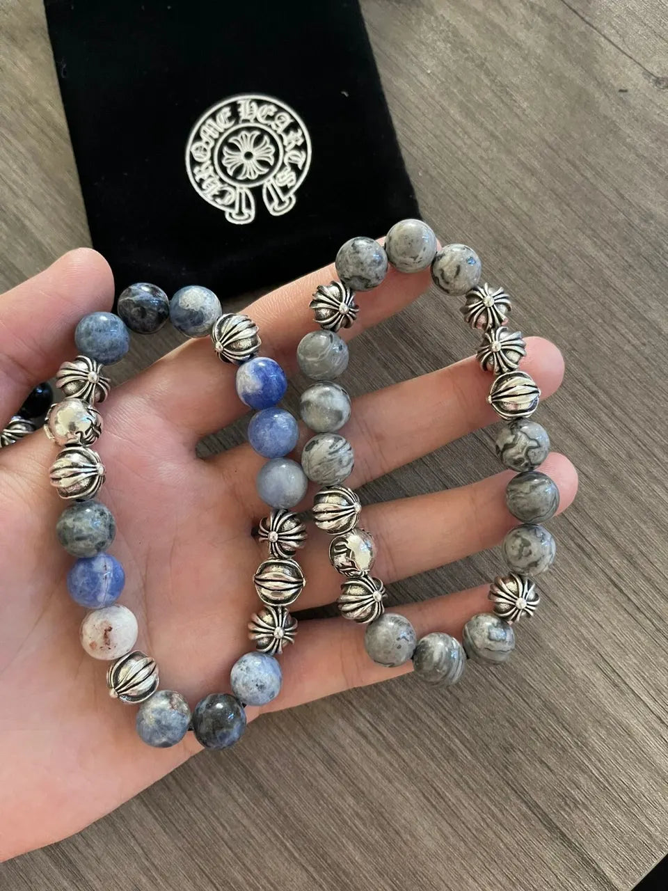 Premium Blue Stone & Silver Bead Bracelet