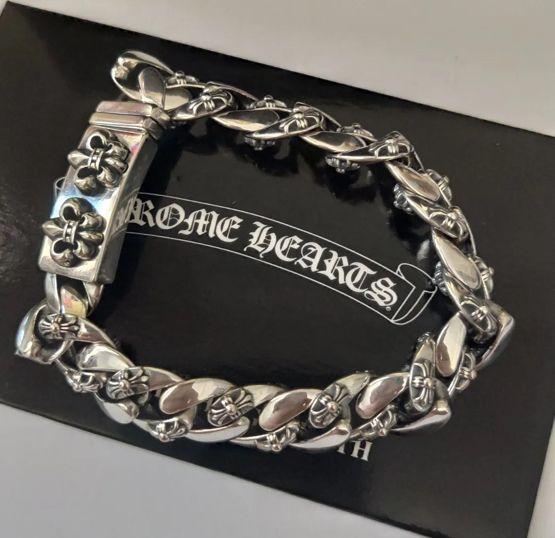 Premium Fleur-de-Lis Sterling Silver Chain Bracelet