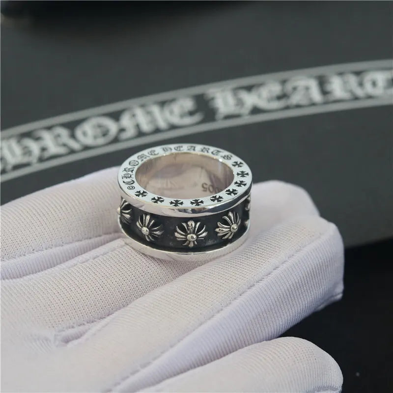 Chrome Hearts Silver Floral Cross Ring - Statement Jewelry