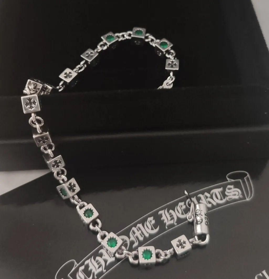 Emerald Cross Cube Silver Bracelet - Premium Quality