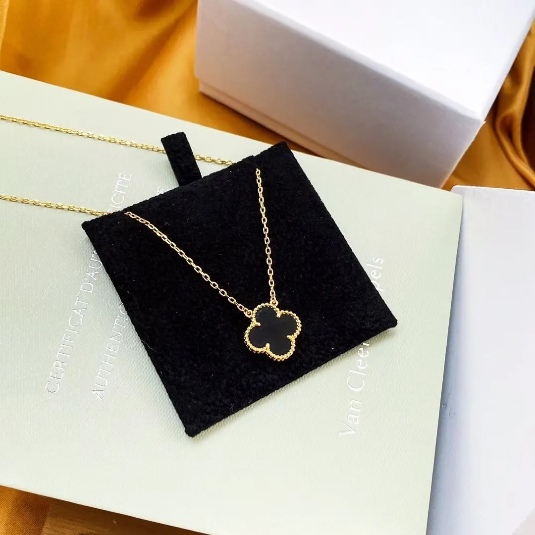 Van Cleef Black Onyx Clover Necklace - Gold Trim