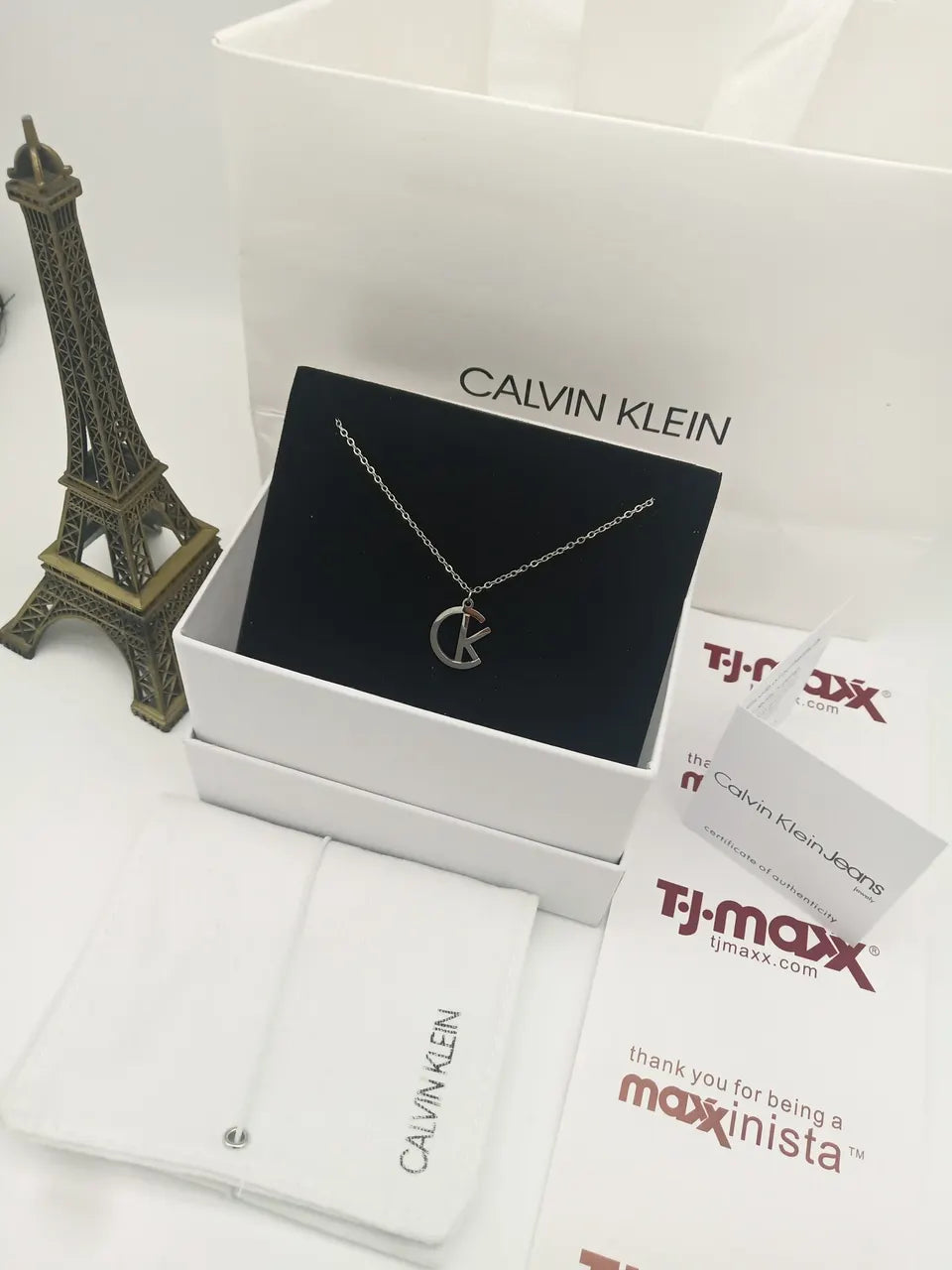Calvin Klein Silver Tone CK Pendant Necklace