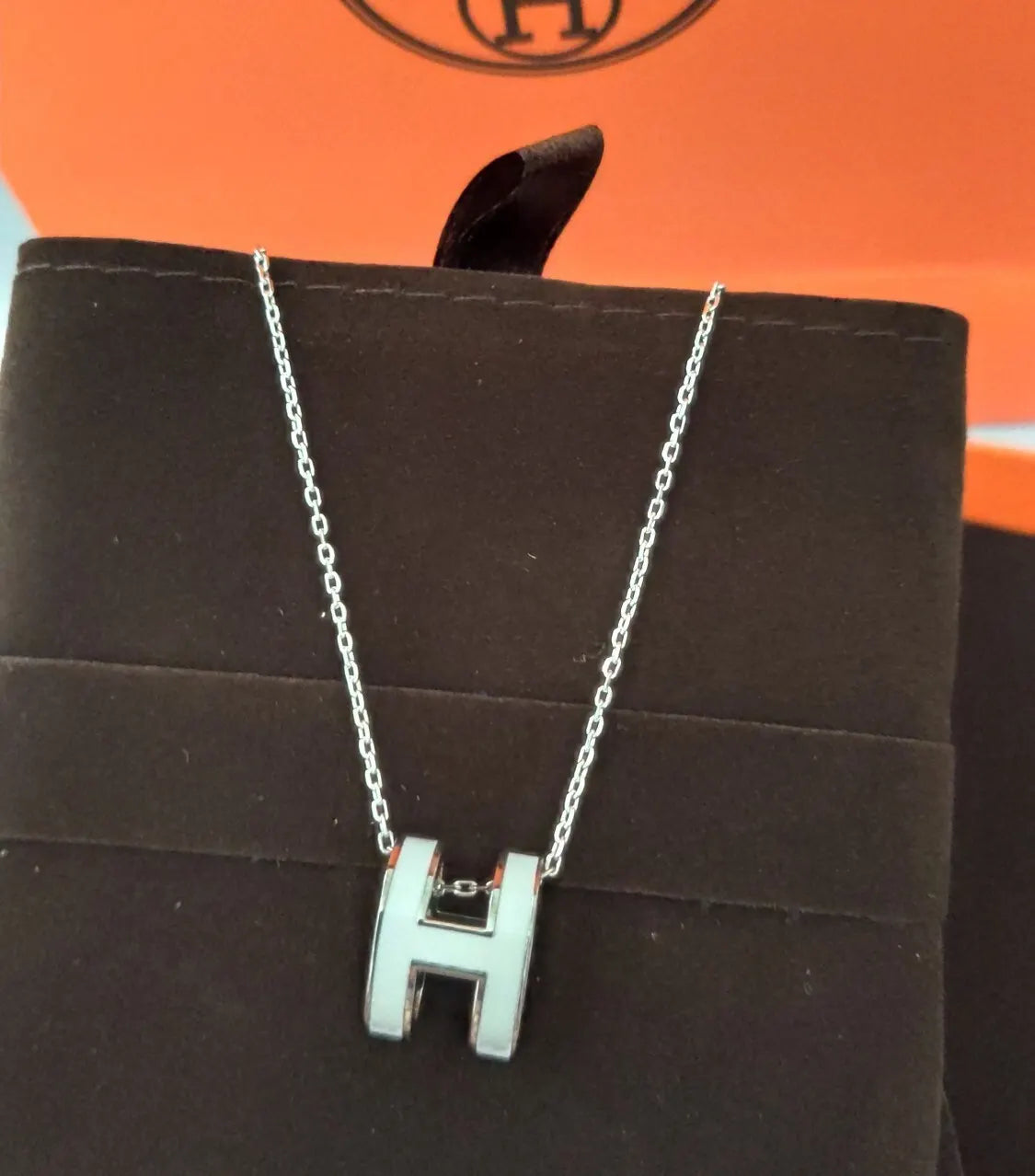 Hermès White Enamel H Pendant - Silver Chain Necklace