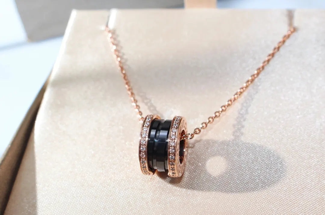 Bvlgari Rose Gold Black Ceramic Necklace - Elegant Design