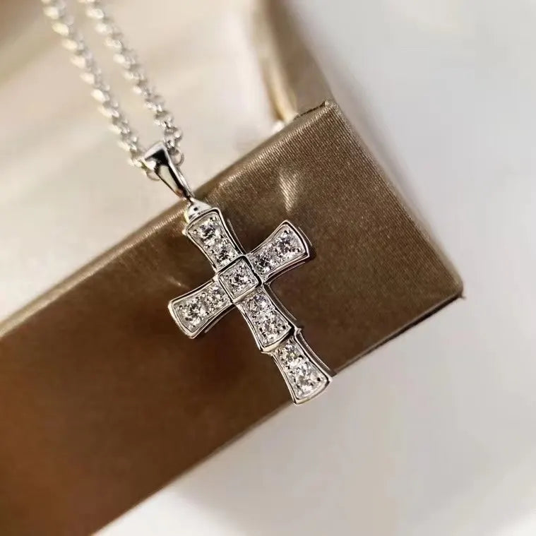 Bvlgari Diamond Cross Silver Necklace - Exquisite Pendant