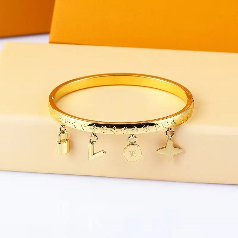 Premium Charm Bangle Bracelet - Gold, Silver, Rose Gold