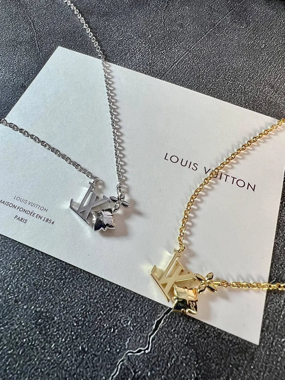 LV Silver Gold Flower - LV Silver & Gold Flower Pendant Necklace