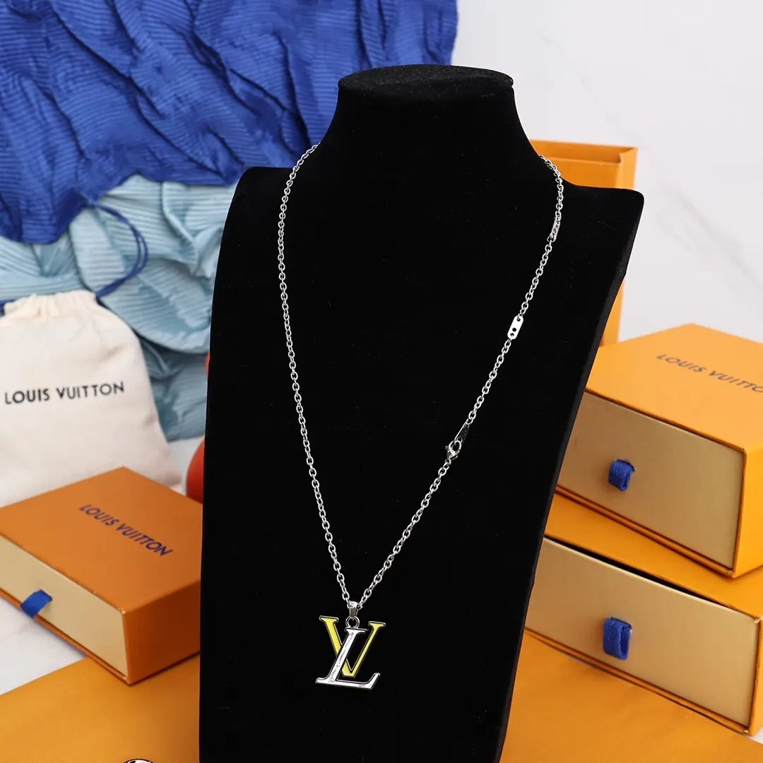 LV Silver Yellow Monogram Necklace - LV Silver & Yellow Monogram