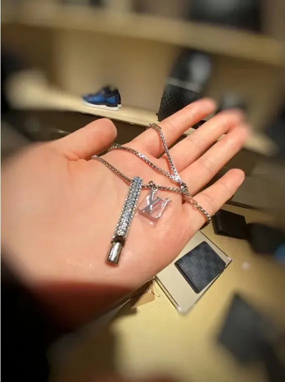 Louis Vuitton Silver Whistle Necklace - Crystal Accents