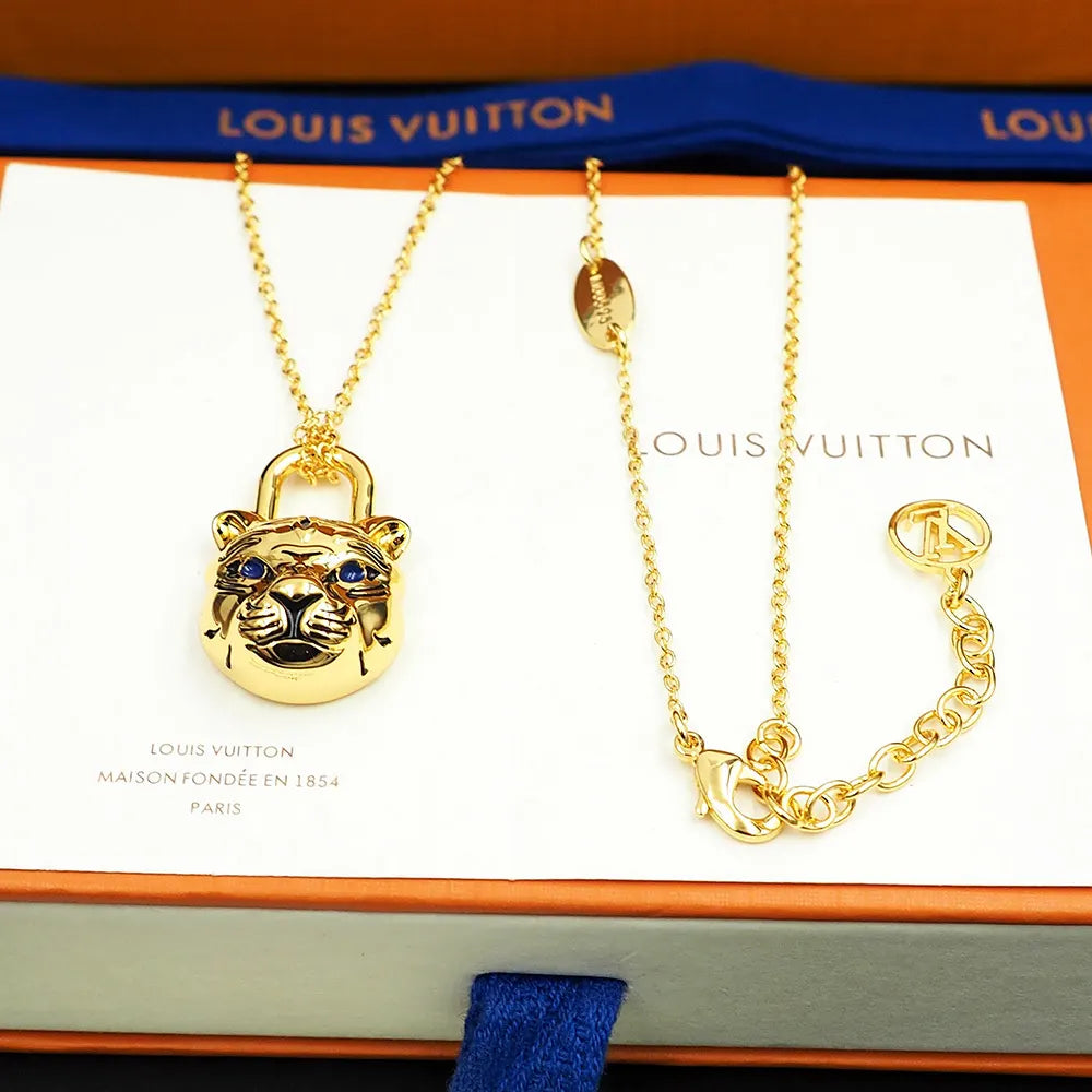 LV Gold Tiger Lock Necklace - Statement Pendant