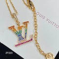 LV Rainbow Crystal Necklace - LV Rainbow Crystal Logo Pendant Necklace