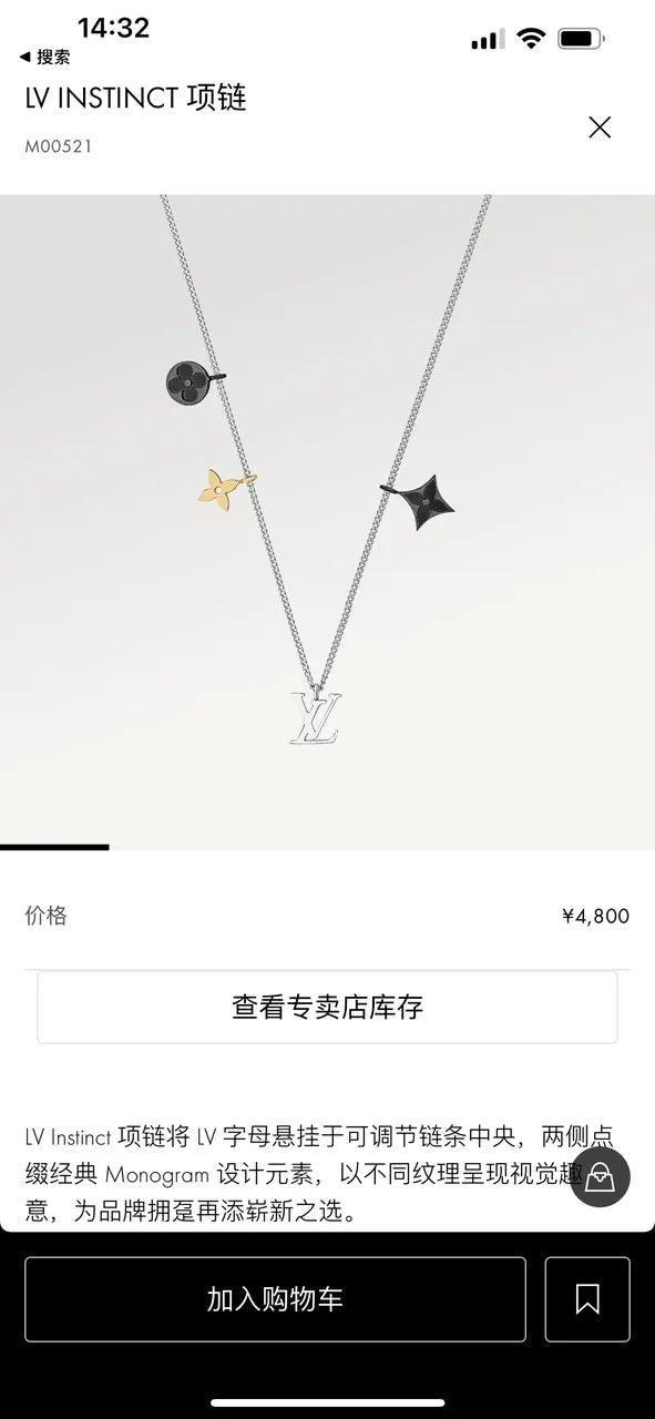 necklace Louis Vuitton Silver Charm Chain - Louis Vuitton Silver Charm