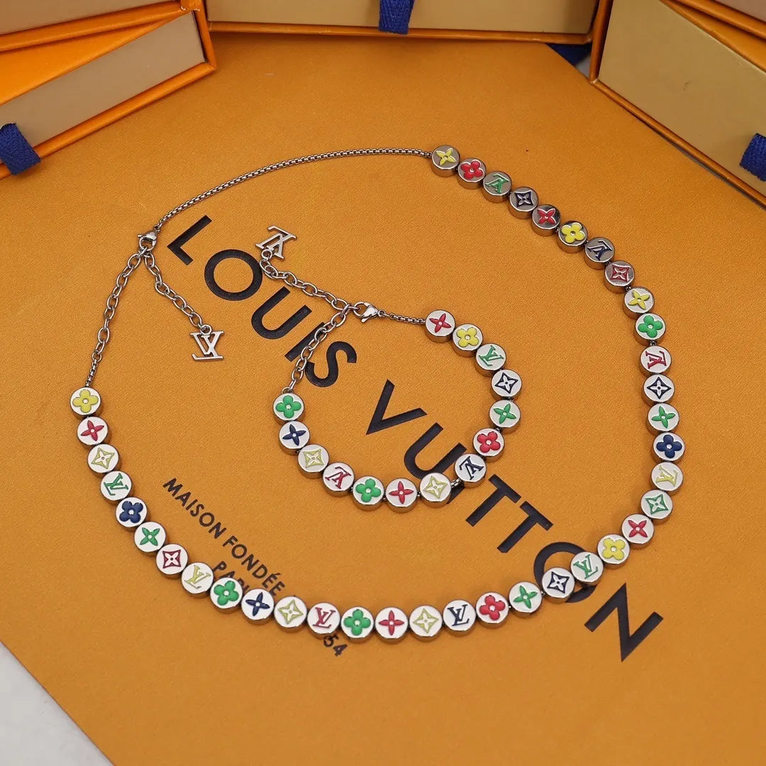 silver Louis Vuitton Flower Necklace - Louis Vuitton Silver Multicolor