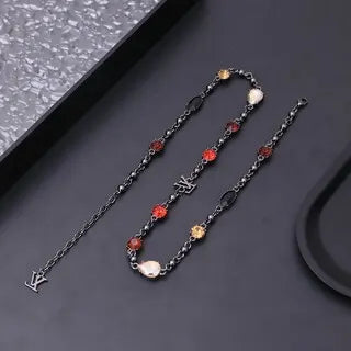 Louis Vuitton Rhinestone Chain Necklace - Gunmetal Finish