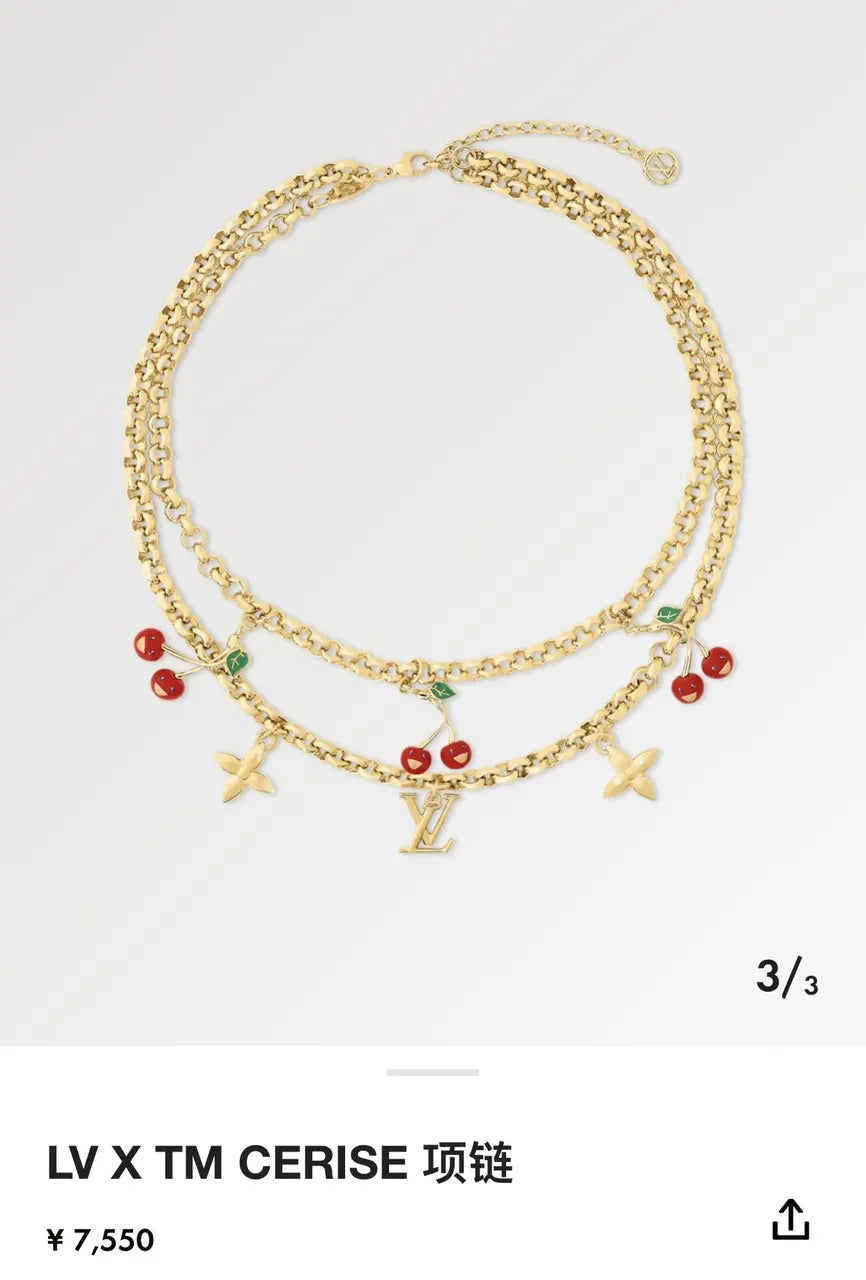 LV Cerise Gold Cherry Necklace - LV x TM Cerise Gold Chain Necklace