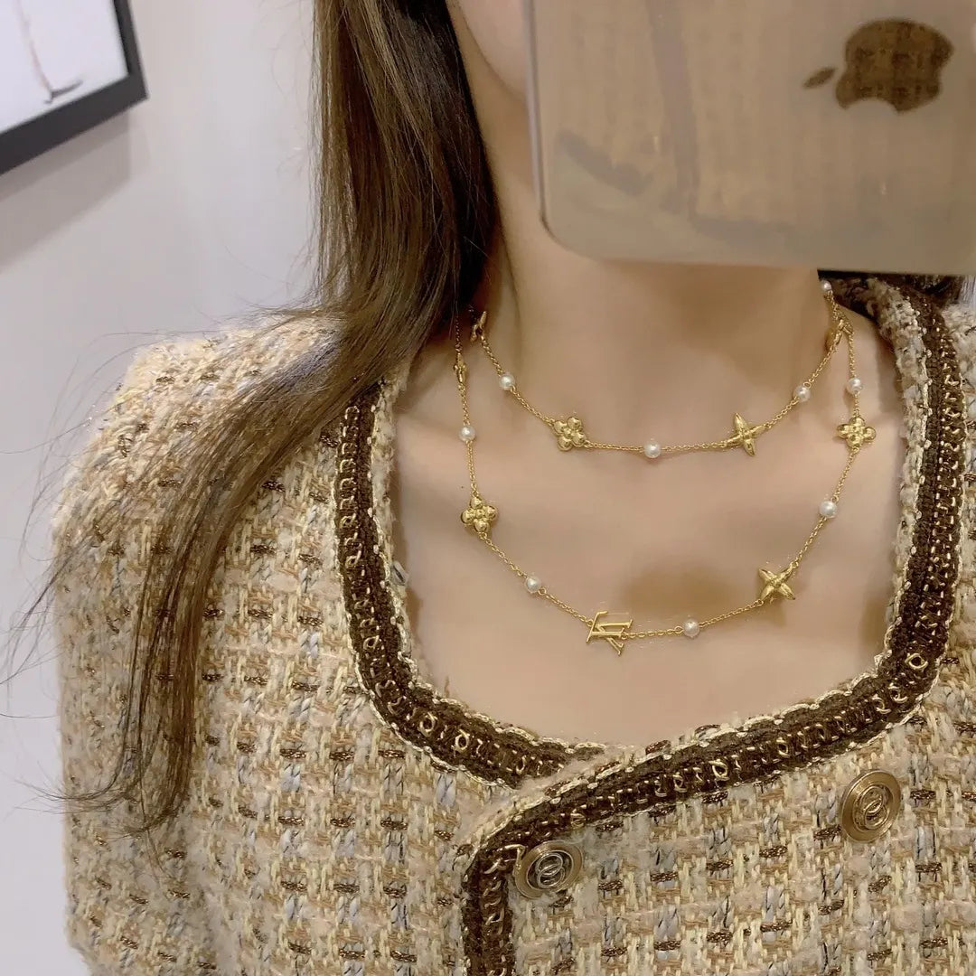 gold Louis Vuitton Pearl Layered Necklace - Louis Vuitton Gold Charm