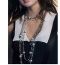 statement Chanel Silver Multi-Chain Pearl Necklace - Chanel Silver