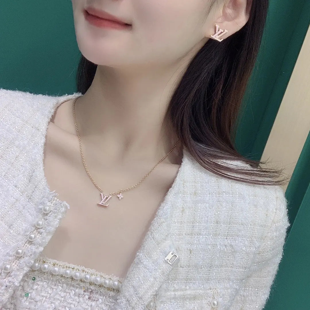 LV Rose Gold Monogram Set - LV Rose Gold Monogram Necklace Earrings