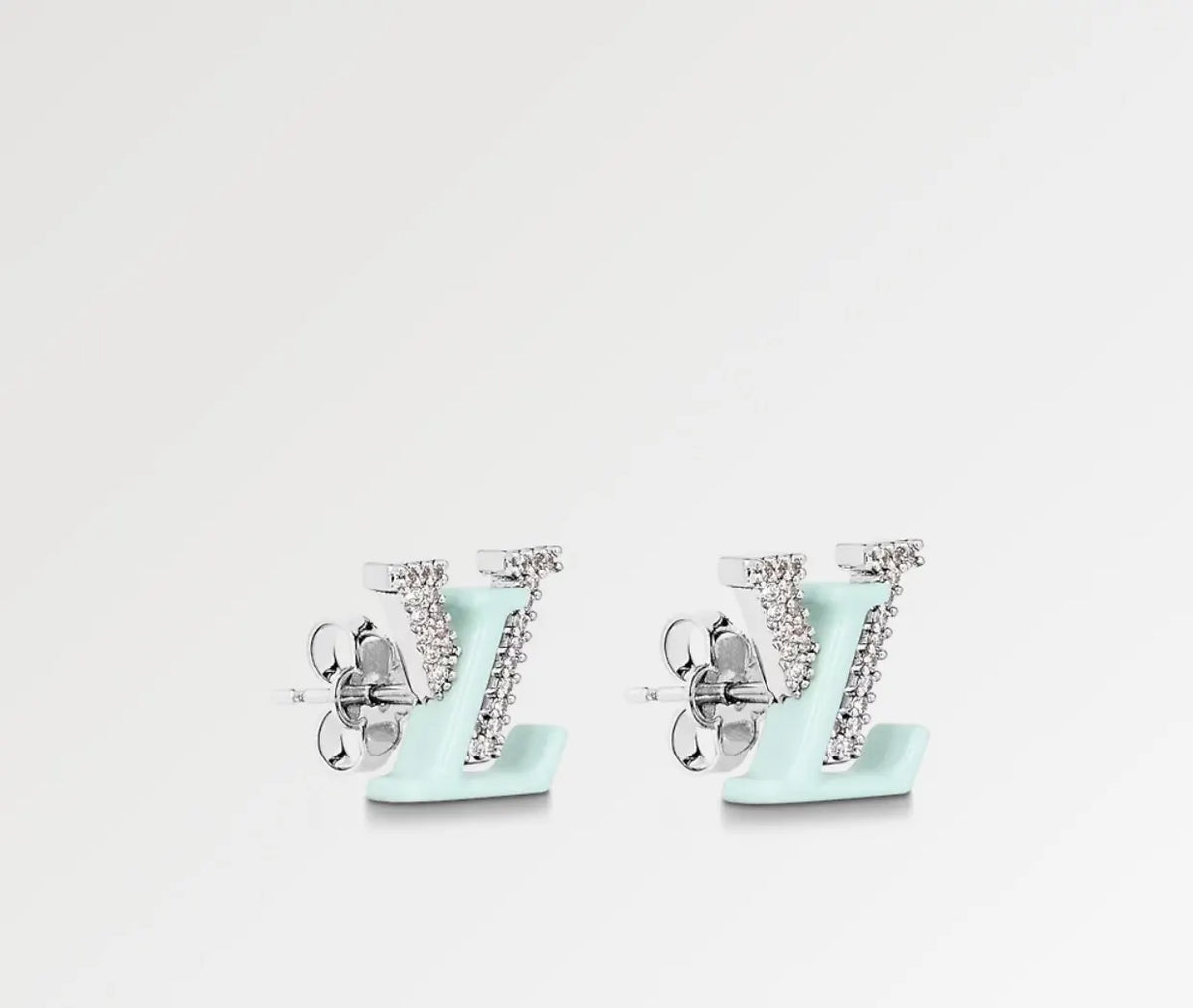 LV Pastel Green Diamond Stud Earrings - Designer Chic