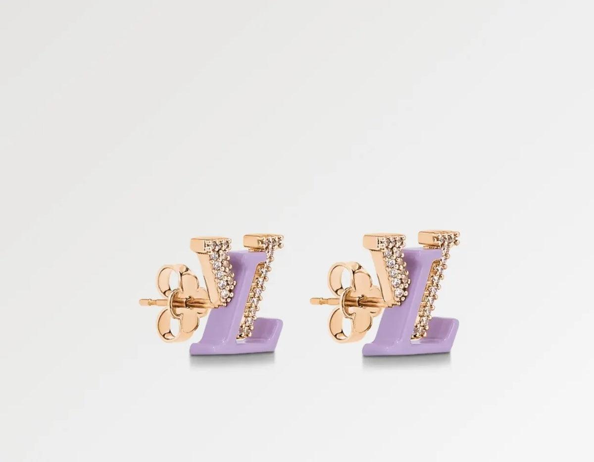 Louis Vuitton Lilac Enamel LV Earrings - Designer Studs