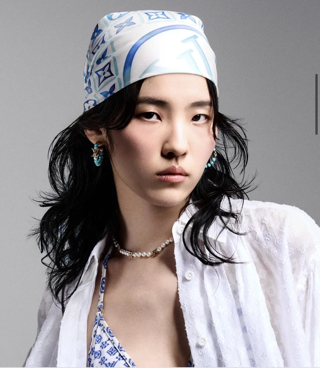 LV White Blue Bandana - LV White Blue Silk Bandana - Louis Vuitton
