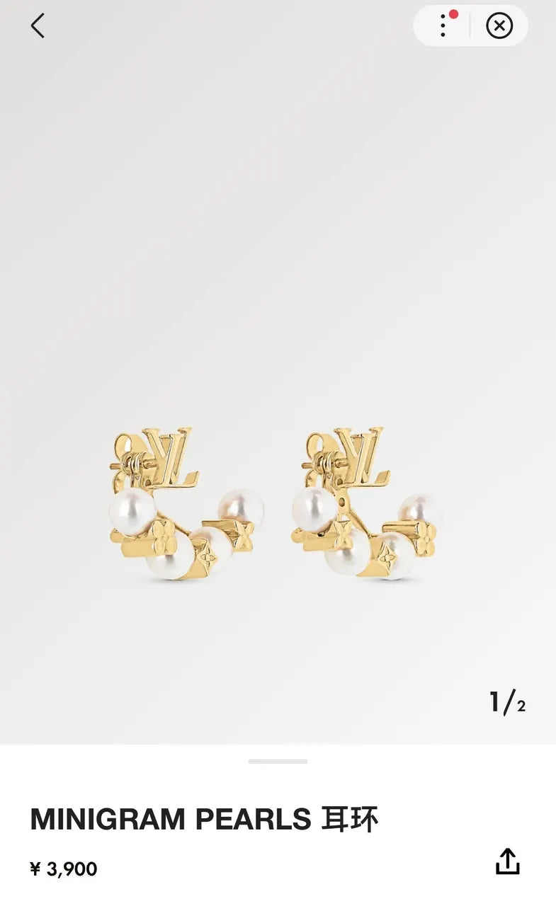 Louis Vuitton Gold Minigram Pearl Earrings - Designer
