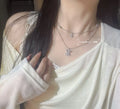 LV Silver Crystal Logo Necklace - Layered Charm