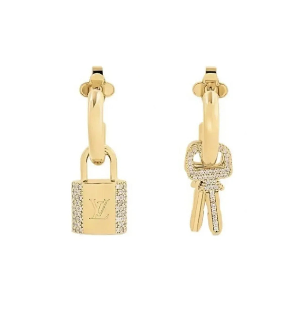 designer Louis Vuitton Gold Lock & Key Earrings - Louis Vuitton Gold