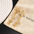 LV Gold Crystal Flower Earrings - Louis Vuitton Gold Crystal Flower