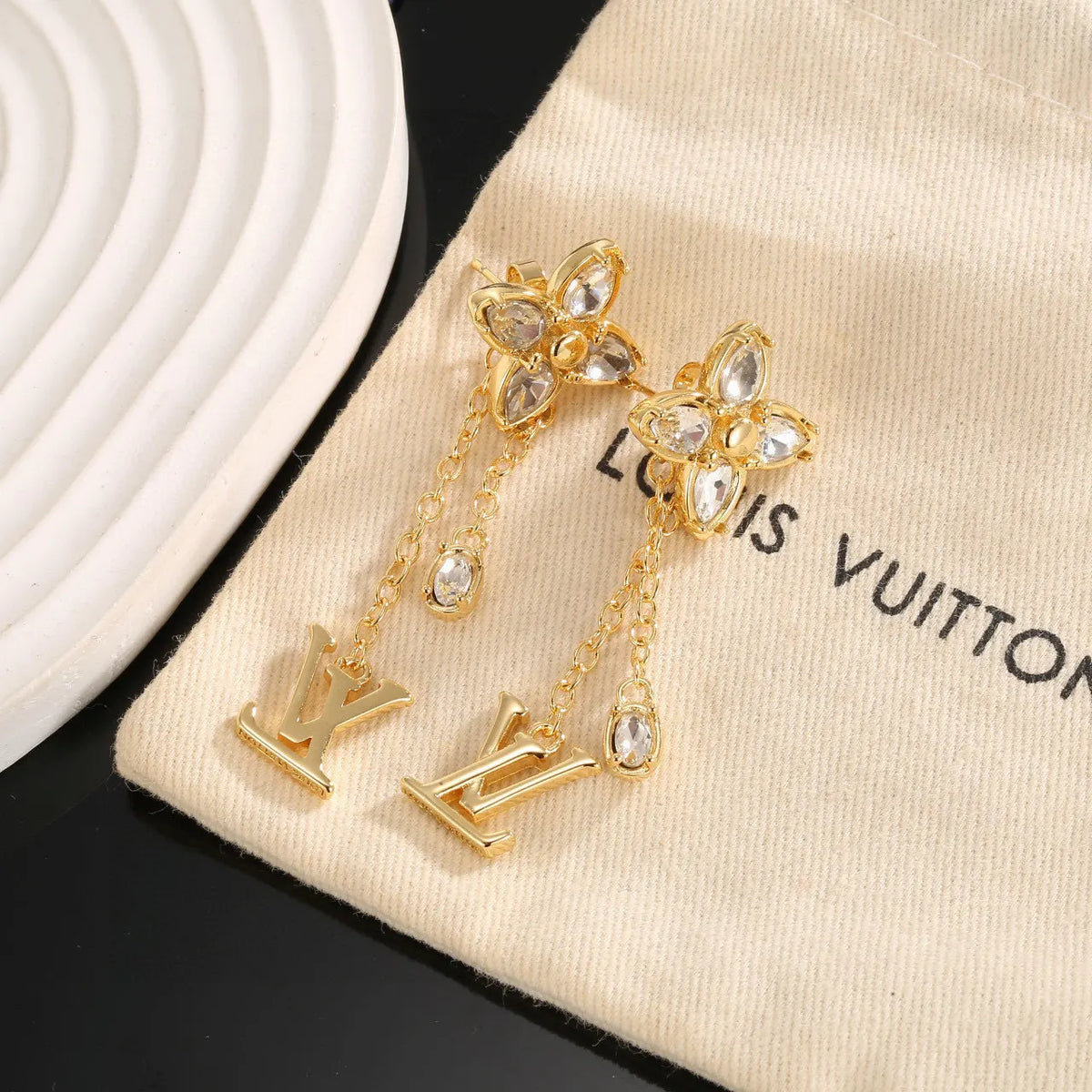 LV Gold Crystal Flower Earrings - Louis Vuitton Gold Crystal Flower