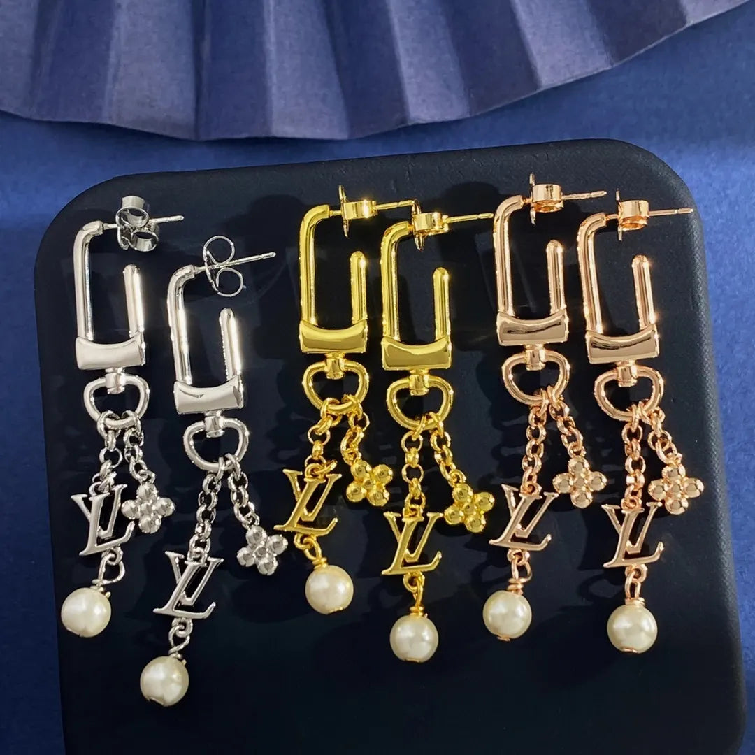 Louis Vuitton Dangle Pearl Earrings - Gold Finish