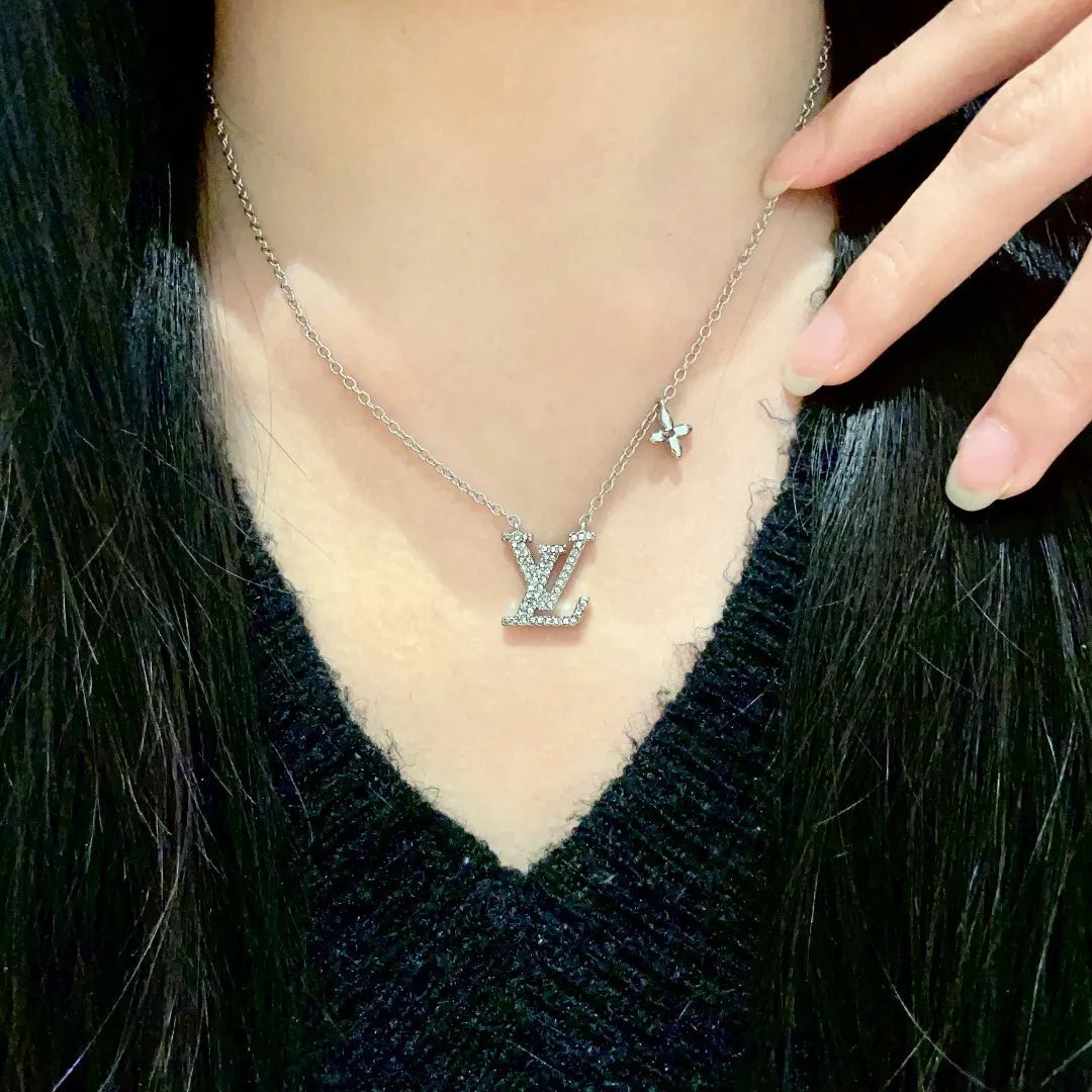 Louis Vuitton Silver Strass LV Necklace - Sparkling Elegance