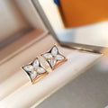 LV Rose Gold White Flower Earrings - Designer Studs