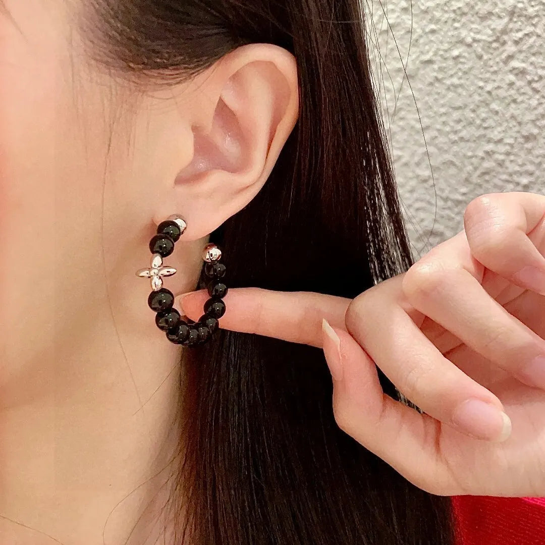 Louis Vuitton Black Bead Hoop Earrings - Designer Jewelry