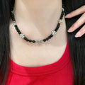 Louis Vuitton Black Beaded Silver Charm Necklace - Designer Style