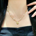 LV Gold Heart Pearl Necklace - Delicate Charm