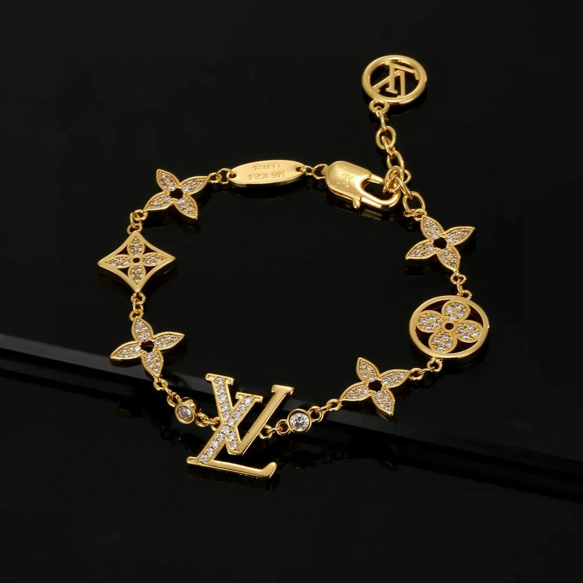 Premium Gold Plated Crystal LV Bracelet - Luxury Jewelry