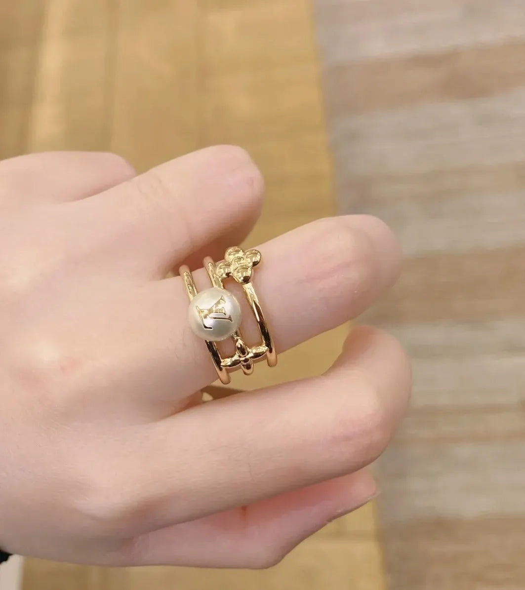 Louis Vuitton Gold Pearl Stack Ring - Iconic LV Motif