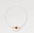 LV Pearl Necklace Red Stone Pendant - Statement Jewelry