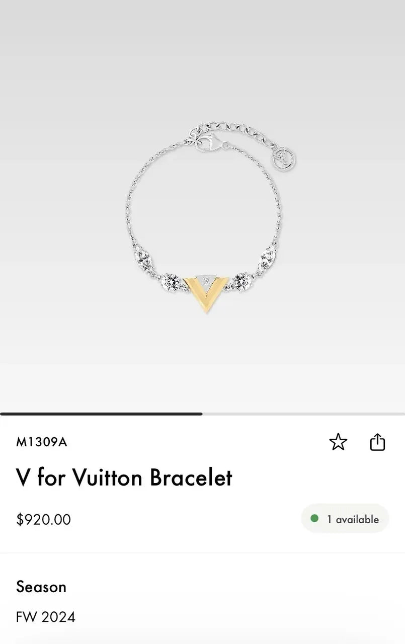 Louis Vuitton V Bracelet - Premium Quality