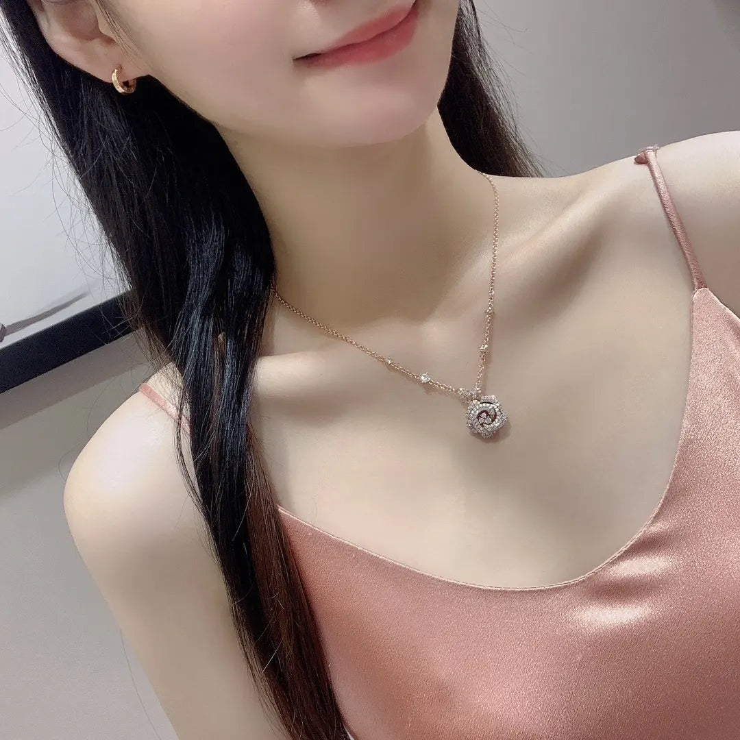 Cartier Rose Gold Diamond Pendant Necklace - Floral Elegance