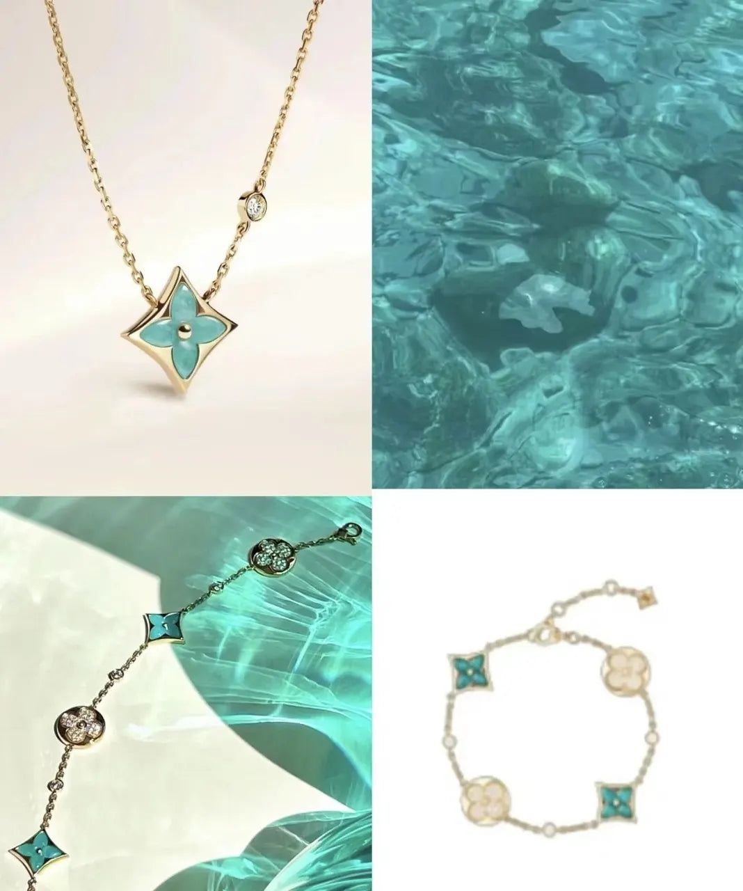 gold Louis Vuitton Turquoise Flower Necklace - Louis Vuitton Turquoise