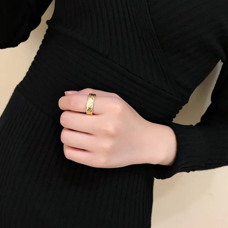 Chanel Gold Textured Band Ring - Designer Statement
