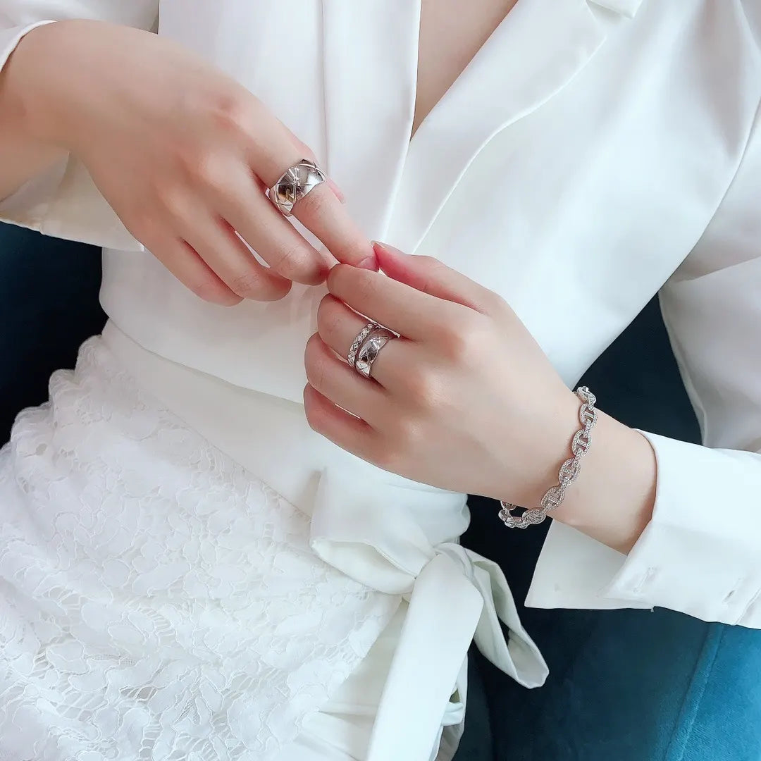 Chanel Silver Quilted Pattern Ring - Statement Jewelry